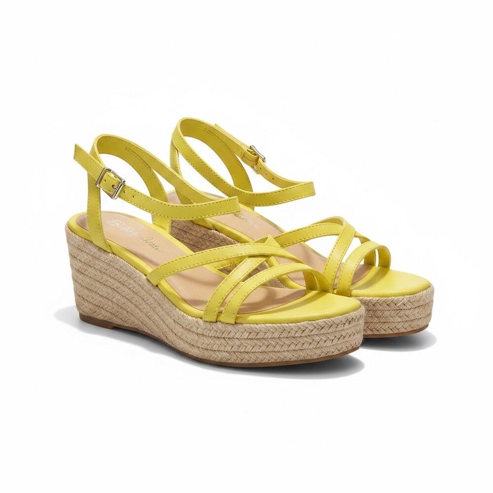 Sun + Stone Finnickk Citron Strappy Espadrille Platform Wedge Sandals 7.5 NWOB